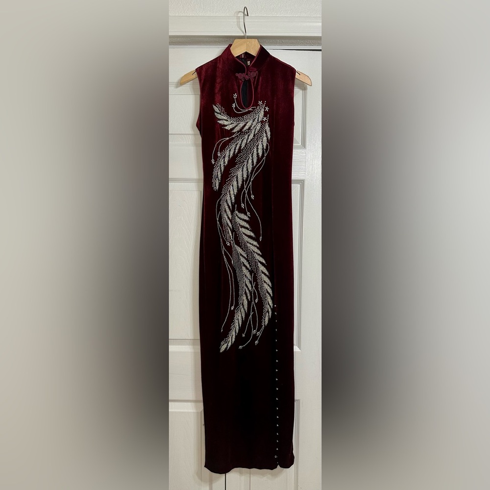 Vintage Burgundy Velvet Beaded Dress